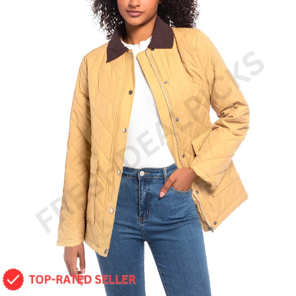 Quilted Barn Jacket Lightweight Puffer Corduroy Collar Oversized Casual Winter